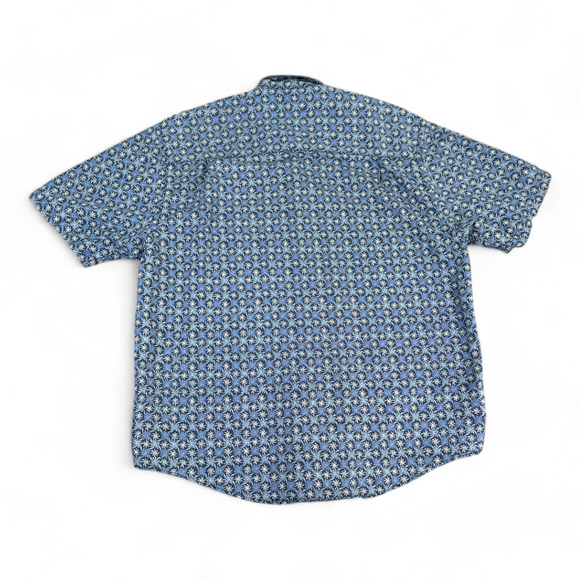 Vintage Eddie Bauer Shirt Adult LARGE Blue Linen Blend Pinwheel Oversized Y2K - Picture 3 of 9